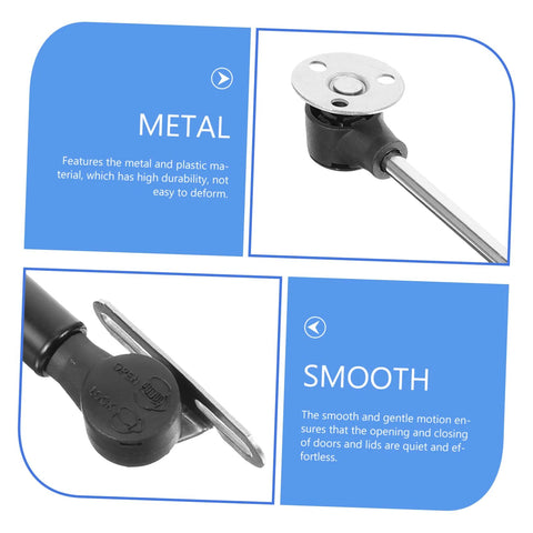 Gas spring hinge collage for soft-close cabinet doors and lids; metal/plastic construction with mounting plate and rod