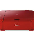 Wireless All In One Color Inkjet Printer With Mobile Printing And Super Easy Setup For Sharp Photos And Crisp Documents viewed from top in red.
