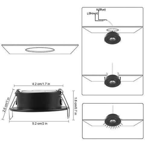 Sorfia 10pcs 2 inch Gimbal LED Recessed Light Small Recessed Lights AC110V shown from side view with dimensions marked.