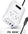 Kickin Ass On Long Drives With This Reliable 200W Car Power Inverter converting DC 12V to 110V AC with dual PD USB ports and LCD screen.