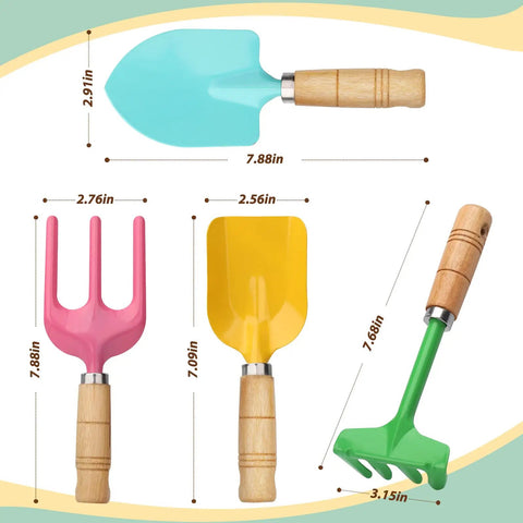 Kids Beach Toy Kit With Scoop Spade Rake Hoe And Leaf Rake Stainless Steel Durable Sandbox Shovel Set Quad Pack shown