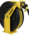 Double Arm Hose Reel With Half Inch By Fifty Foot Premium Rubber Air Hose, heavy duty steel visible from the front angle