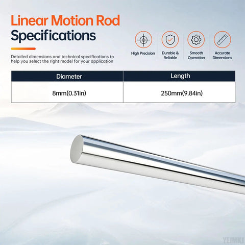 Precision 8mm Linear Motion Rods Shaft Guide Rail With Precision Chamfered Ends For Smooth And Stable Linear Movement Compatible With Wide Range Of Bearing Systems To Upgrade Your 2D Project Setup Right Now Fast - Specifications showing 8mm diameter and 250mm length.