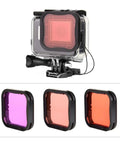 Waterproof Action Camera Housing For Hero 5 6 7 Black With Underwater Filters Red, Light Red, And Magenta Straight-In Design