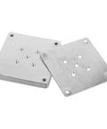 Eight Piece Galvanized Steel Furniture Leg Mounting Plates stacked, showing heavy duty design for easy installation and rust-proof use.