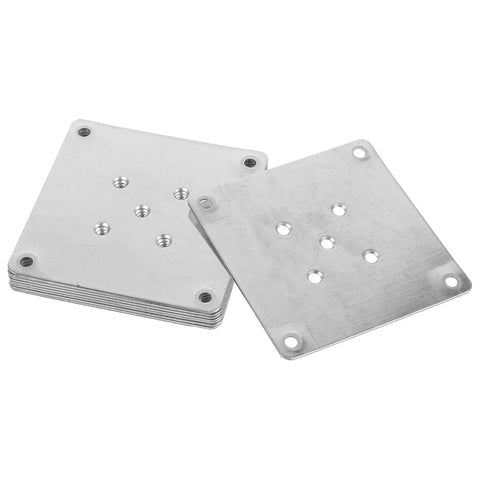 Eight Piece Galvanized Steel Furniture Leg Mounting Plates stacked, showing heavy duty design for easy installation and rust-proof use.