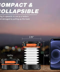Two Pack Folding Solar Lantern Flashlights Kit Mini Collapsible USB Rechargeable Waterproof Hanging Lights dimensions