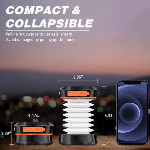 Two Pack Folding Solar Lantern Flashlights Kit Mini Collapsible USB Rechargeable Waterproof Hanging Lights dimensions