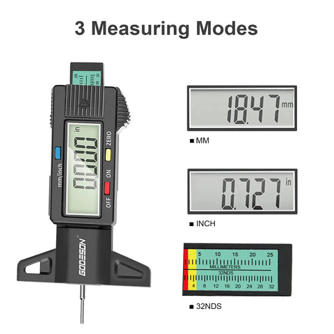 Digital Tire Tread Depth Gauge With Color Coded Bar For Cars Trucks And Motorcycles, Easy Read 0 To 1 Inch (0 To 25.4mm) Precision Up To 0.01mm, Zero It Anywhere, A Must Have Auto Maintenance Tool For Safe Smooth Rides, digital display