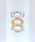 Exploded view of a 9x20x7 mm thrust ball bearing with steel outer/inner races and brass ball cage (2-pack).