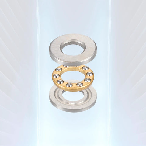 Exploded view of a 9x20x7 mm thrust ball bearing with steel outer/inner races and brass ball cage (2-pack).