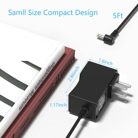 9V Faucet Replacement Power Supply For Touch2O Power Adapter EP102157 next to books showing dimensions and 5ft cable