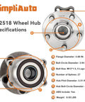 512518 Rear Wheel Bearing And Hub Assembly 2Pcs Set With ABS For Subaru, showing dimensions and specifications