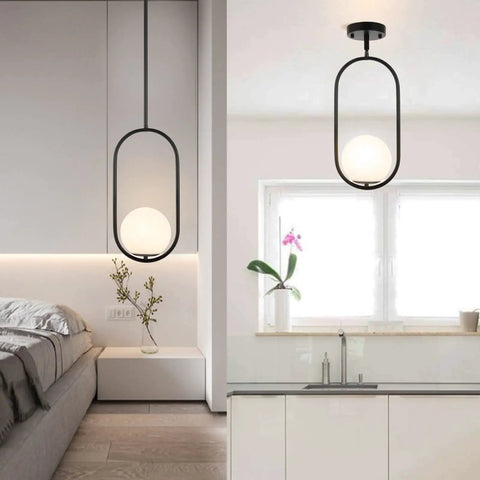 Two Pack Modern Globe Pendant Lights Matte Black Mid Century Chandelier With White Glass Globe Lampshades 1 Light Each Ceiling Hanging Fixture