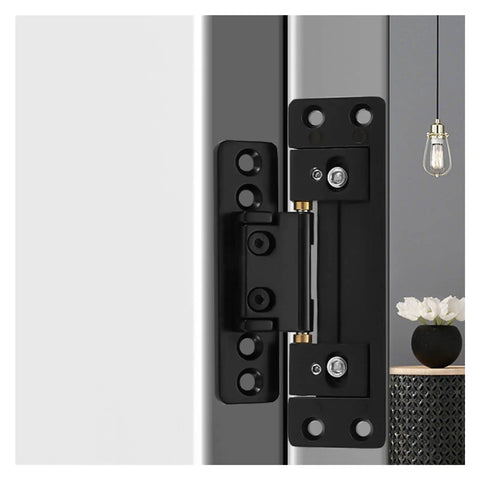 Invisible Concealed Hinge Set For Cabinets And Wardrobes Adjustable Slim Rotating Door Fittings installed on a door frame.
