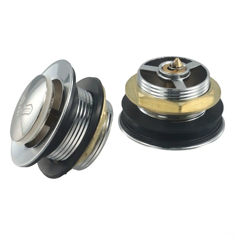 Bathroom Silver Pop-Up Bathtub Waste Drain-Plug, Alloy and Brass Floor Drain for Tub, with push-button seal mechanism.
