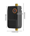 Heavy Duty Electric Tankless Water Heater 3000W Instant Hot Water Flow IPX4 front view with dimensions displayed.