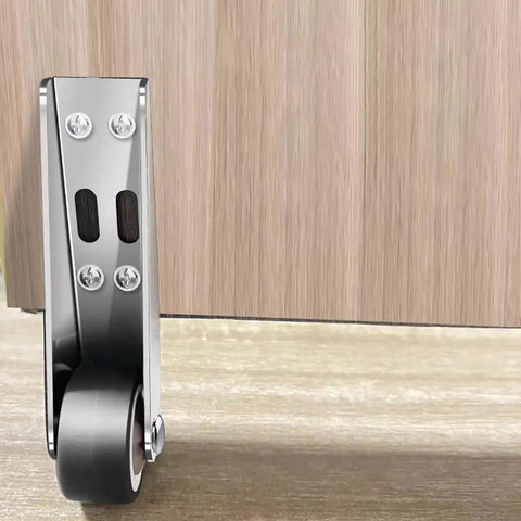 Smooth Rollin Low Profile Rubber Casters For Gates And Sliding Doors Non Skid Swivel Wheels Designed For Zero Hassle Moves And Heavy Duty Workshop Gear Upgrades Two Pack mounted on a wooden surface.