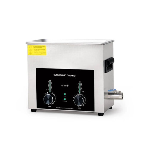 Real Deal Six Point Five Liter Ultrasonic Cleaner With High Capacity Degas Chamber and Dual Cleaning Programs design with controls and tank.