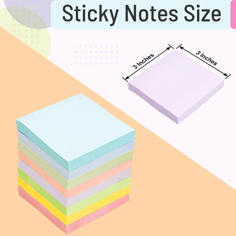 3x3 Inch Sticky Notes Bulk Pack With Eight Color Pads, 800 Sheets Total, colorful self stick notepads size comparison