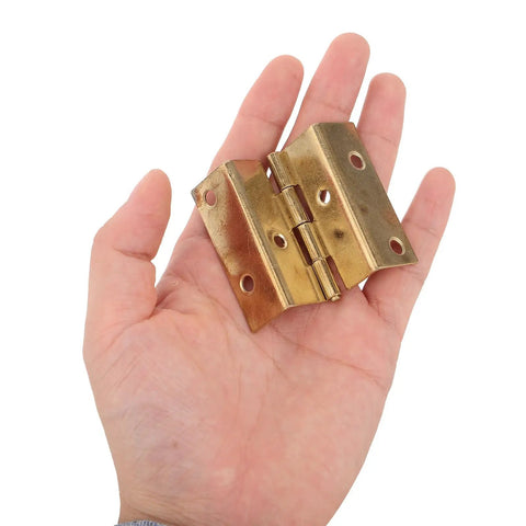 Heavy Duty Metal Cabinet Hinges for Corner Cabinets with 180 Degree Opening shown in a hand, gold finish