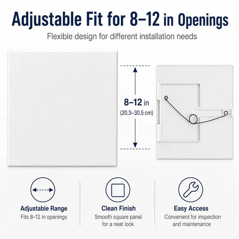 Easy Glide Fit Adjustable Spring Loaded Access Panel For Drywall Ceilings White Wall Hole Cover Plate fits 8 to 12 inch openings
