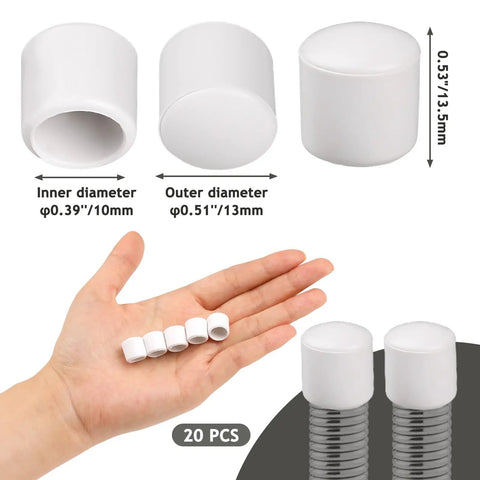 Door Stop Rubber Tip Replacements 0.39 Inch Universal Fit Bumper Tips And Caps For Door Wall Protection Durable Non Scratch Rubber White Finish 20 Pack For Easy Home Office Use displayed in hand and on stoppers