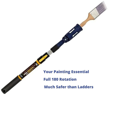 Multi-Angle Paint Brush Extender With Rotating Head Extension Pole Attachment in blue, featuring 180° rotation for hard-to-reach areas.