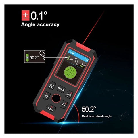 Heavy Duty Metal Detector And Wood Stud Finder With Bright Lcd Screen Depth Gauge showing real-time angle measurement at 50.2°.