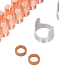 Heavy Duty Plasma Cutting Torch Electrode Tip Kit with copper tips, guide rings, and caps for quick changeouts.