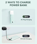 Image showing two charging methods for All In One 10000mAh Portable Charger With Built In Micro USB And Type C Cables And AC Wall Plug USB C Power Bank