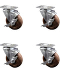 Set of four 4-inch high-temperature swivel casters with brakes; glass-filled nylon wheels and top plates.