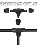 Black 3 Way Barbed Tee Drip Irrigation Fitting For 8mm ID And 11mm OD Tubing, No Fuss Garden Sprinkler System Connectors