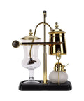 Artisan Manual Siphon Coffee Maker Featuring Sturdy Heatproof Glass Carafe, gold and glass design for precise extraction.