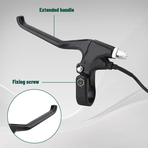 Durable Aluminum Alloy E Bike Brake Levers Set For 22.5mm Handlebars, Left And Right Pair With 5.6 Ft Cables, close-up of extended handle