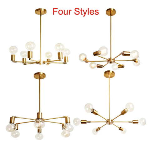 6 Light Sputnik Chandelier In Modern Gold Brushed Brass Mid Century Pendant Light Semi Flush Mount Rotatable 180 Degree Lamp Cups For Dining Kitchen Living Room Bedroom Lighting