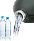 Camouflage Insulated Water Bottle 1L With Strap And Thermal Lining Rugged Aluminum Hydration Flask pouring water beside plastic bottles.