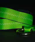 4 Pack 2 Inch By 8 Foot Car Tie Down Ratchet Straps With Chain Anchors, 3335 LBS WLL, high viz green closeup showing material