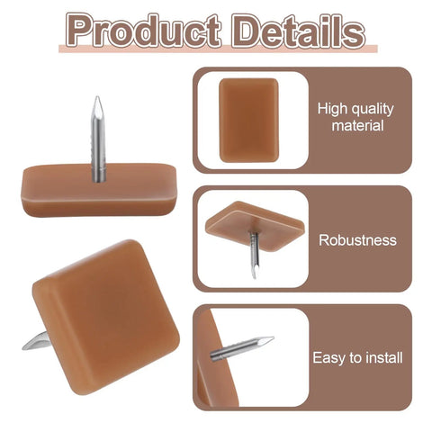 Thirty Piece Tack In Drawer Glides 17X12Mm Heavy Duty Plastic With Iron Pins Nail On Slides; showing brown glide with iron pin.