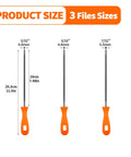 Pro Grade Three Size Chainsaw Sharpening File Set Five Thirty Second Inch Seven Thirty Second Inch And Three Sixteenth Inch with plastic handle