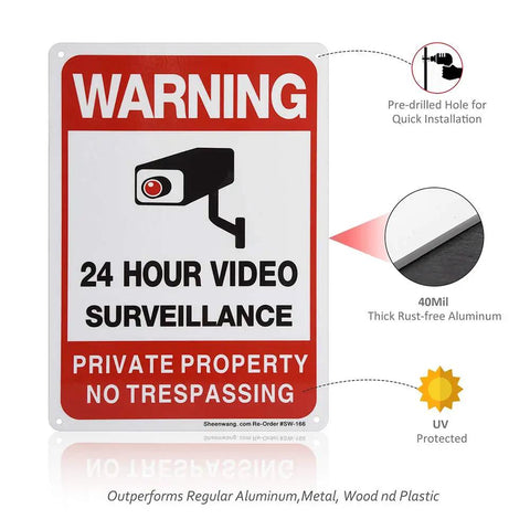 Private Property No Trespassing Sign 2 Pack For Outdoor Use With Video Surveillance Signs Aluminum 10x7 Inches UV Printed Rust Free CCTV Security Camera Sign For Home Or Business Driveway, showing detailed features and construction.