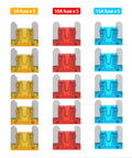 Set of 5A, 10A, and 15A fuses in yellow, red, and blue colors for 12V Add A Circuit Fuse Tap Adapter For Car Cigarette Lighter