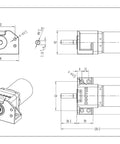 Technical diagram of a 6-22V 200W DC Planet Gear Motor High Torque 90kgcm Beefy Metal Geared Motor with 8mm output shaft dimensions.