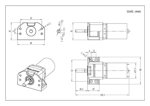Technical diagram of a 6-22V 200W DC Planet Gear Motor High Torque 90kgcm Beefy Metal Geared Motor with 8mm output shaft dimensions.