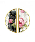 Two Pack Black Cat Peony Cabinet Handles With Gold Semicircle Drawer Pulls, 3 Inch Hole Center, art of cat and flowers