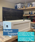 Toy box with soft close toy box hinges with lid support for wooden chests, heavy duty 26–34 lbs, showing open lid on workbench
