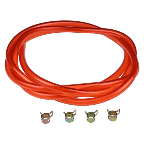 Seven Foot Red Fuel Line Kit With Clamps One Quarter Inch Inner Diameter Three Eighths Inch Outer Diameter shown with four clamps