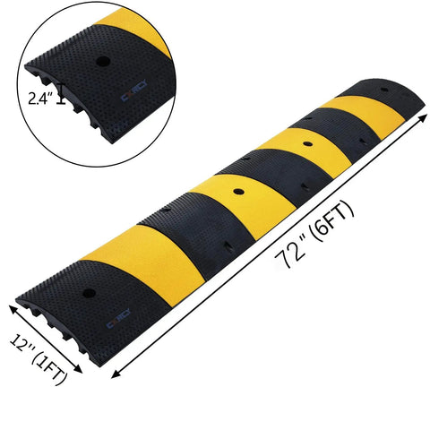Beefy Heavy Duty 2 Pack 2 Channel Modular Rubber Driveway Speed Bumps And Cable Protector Ramp, black and yellow, 6 ft length
