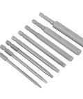 Kickstart Any Heavy Duty Job With These Top Tier S2 Steel Hex Bits. Solid 2.5 To 12 Millimeter Screwdriver Heads on white background