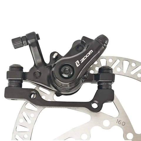 Universal Mechanical Disc Brake Set Built Tight For Sick Stopping Control On Mountain Road Folding Electric Bikes Front Rear Caliper System One Pair Black showing black caliper with rotor.